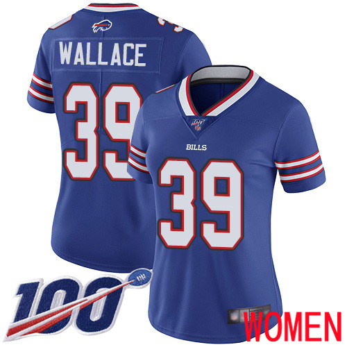 Women Buffalo Bills #39 Levi Wallace Royal Blue Team Color Vapor Untouchable Limited Player 100th Season NFL Jersey